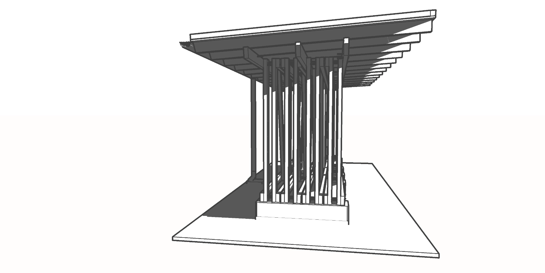 3D-Ansicht eines Kaminholzregals mit Dach als Grundlage für Bauunterlagen